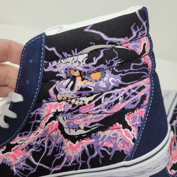 Vans Mens 11.5 Womens 13 Sk8 Hi Zap Navy Blue skull Glow in the dark sneakers - Picture 4 of 13